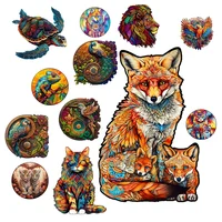 Adult Animal Wooden Puzzle Round Peacock and Bird Wooden Puzzle Children's Puzzle Toy Festival Gift Fox Shape Jigsaw Puzzles 1