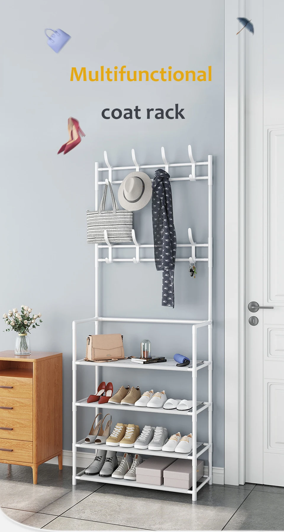 Coat Rack Shoe Cabinets Floor Hanger Storage Wardrobe Clothing Drying Racks Shoe Rack Furniture Purse Stand Hat Rack on Wall