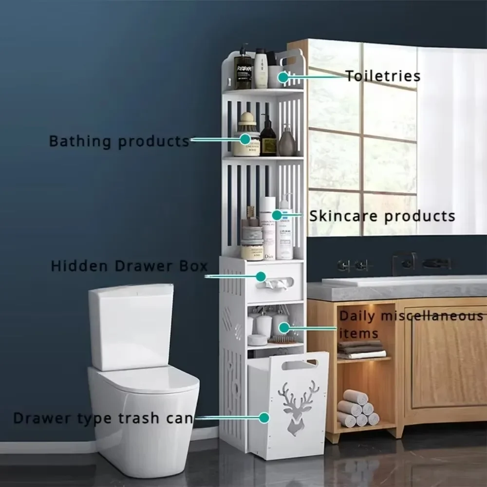 Floor Standing Tall Bathroom Storage Cabinet Drawers Cabinet Narrow Seam Storages Rack and With Shelves Bathroom Triangle Shelfs