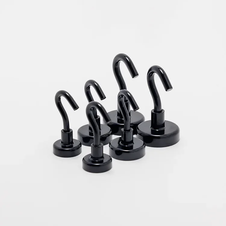 Heavy Duty No Drill Magnetic Wall Hooks - Black, Rustproof, Industrial Strength, 50kg Capacity, Suction Cup Design for Kitchen and Room Storage
