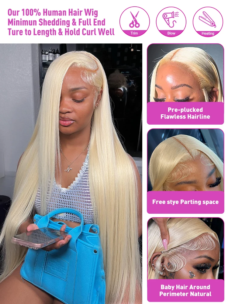 Human Hair Wig 30 40 Inch 613 Honey Blonde 13x6 Lace Front Human Hair Wigs Brazilian Bone Straight 13x4 HD Transparent Lace Frontal Wig Women