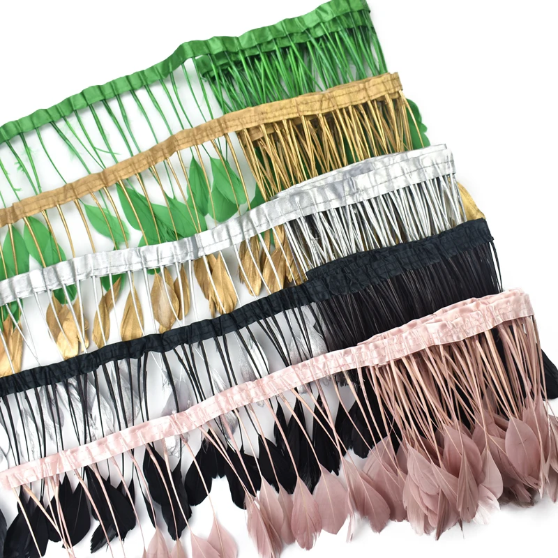 2 Meter weiße Gänsefeder-Quastenborte, schwarze Gänsefeder auf Band, für Rocknäharbeiten, Hochzeitsaccessoires, Dekoration – Detail 3
