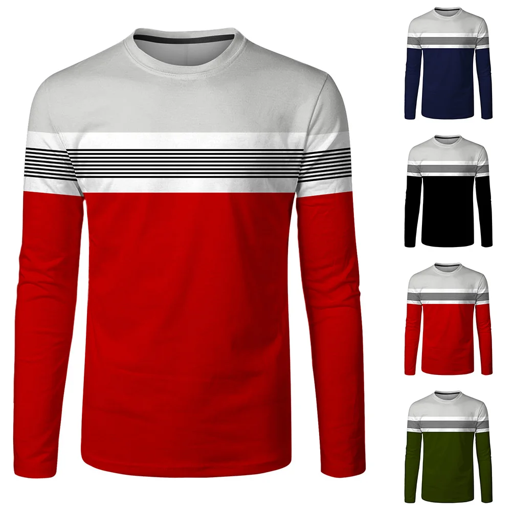 

Mens Casual Striped Shirt Slim Fit Long Sleeve T-shirts Tee Round Neck Blouse Shirt Pullover Activewear Tee Tops Men Clothing
