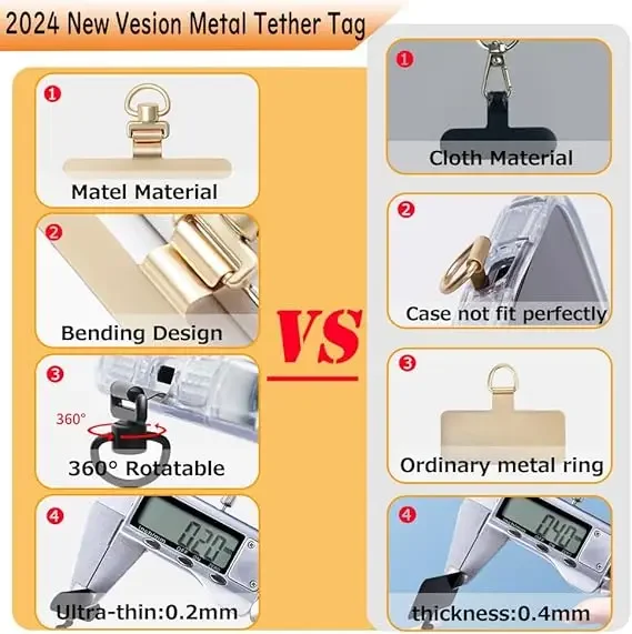 Phone Tether Tab 360° Rotatable Ultra-thin Universal Stainless Steel Phone Lanyard Clip Metal Patch Anti-Lost Strap Fixed Gasket