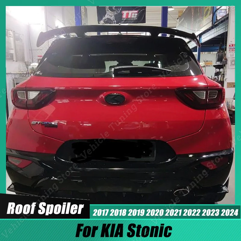

Комплект заднего спойлера на крышу автомобиля, заднее крыло для KIA Stonic 2017-2024, тюнинг, глянцевое черное Внешнее украшение, аксессуары из АБС-пластика