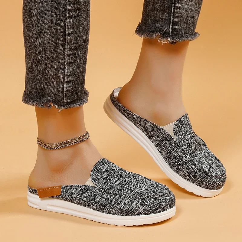 Woman Loafers Black White Cow Print Canvas Mule  Fashion Slip-on Leopard Sneakers Ladies Casual Flat Sport Slippers Plus Size 2