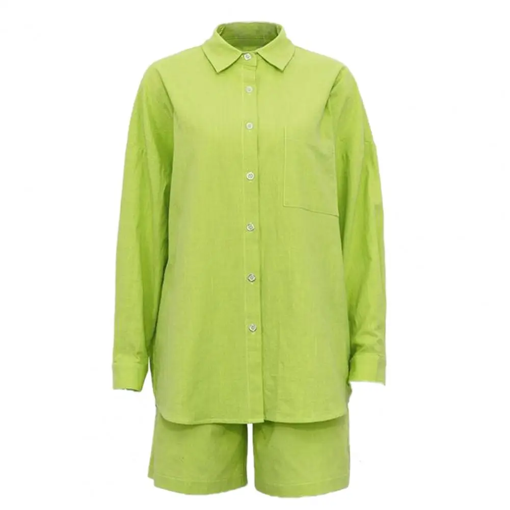 

Повседневный женский костюм, стильная женская рубашка и шорты, комплект с отложным воротником, блузка, брюки с высокой талией, повседневный модный костюм