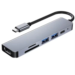 6-in-1 USB-C Multi-Port Hub with HDTV Dock and USB 3.0 Splitter (GRAY)