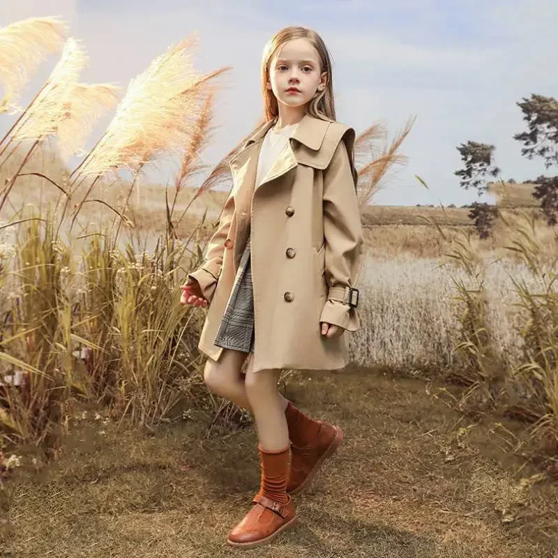 Kids Jacket Girls Trench Coats 4-14 Years Girls Autumn Coats Fashion Kids Windbreaker Long Sleeve Trench Thicken Warm Outerwear