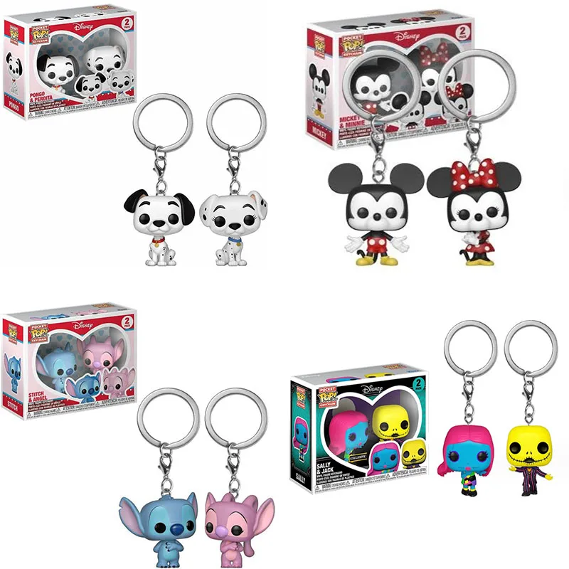 Portachiavi Tascabile Funko Disney Sally & Jack Pongo & Perdita Mickey Minnie Stitch & Angel Action Figure Collection Modello Giocattoli Regalo