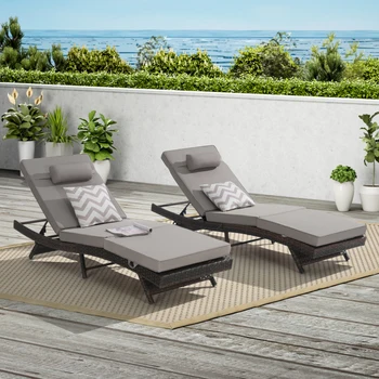 Outdoor Long Reclining Chair Set of 2 1