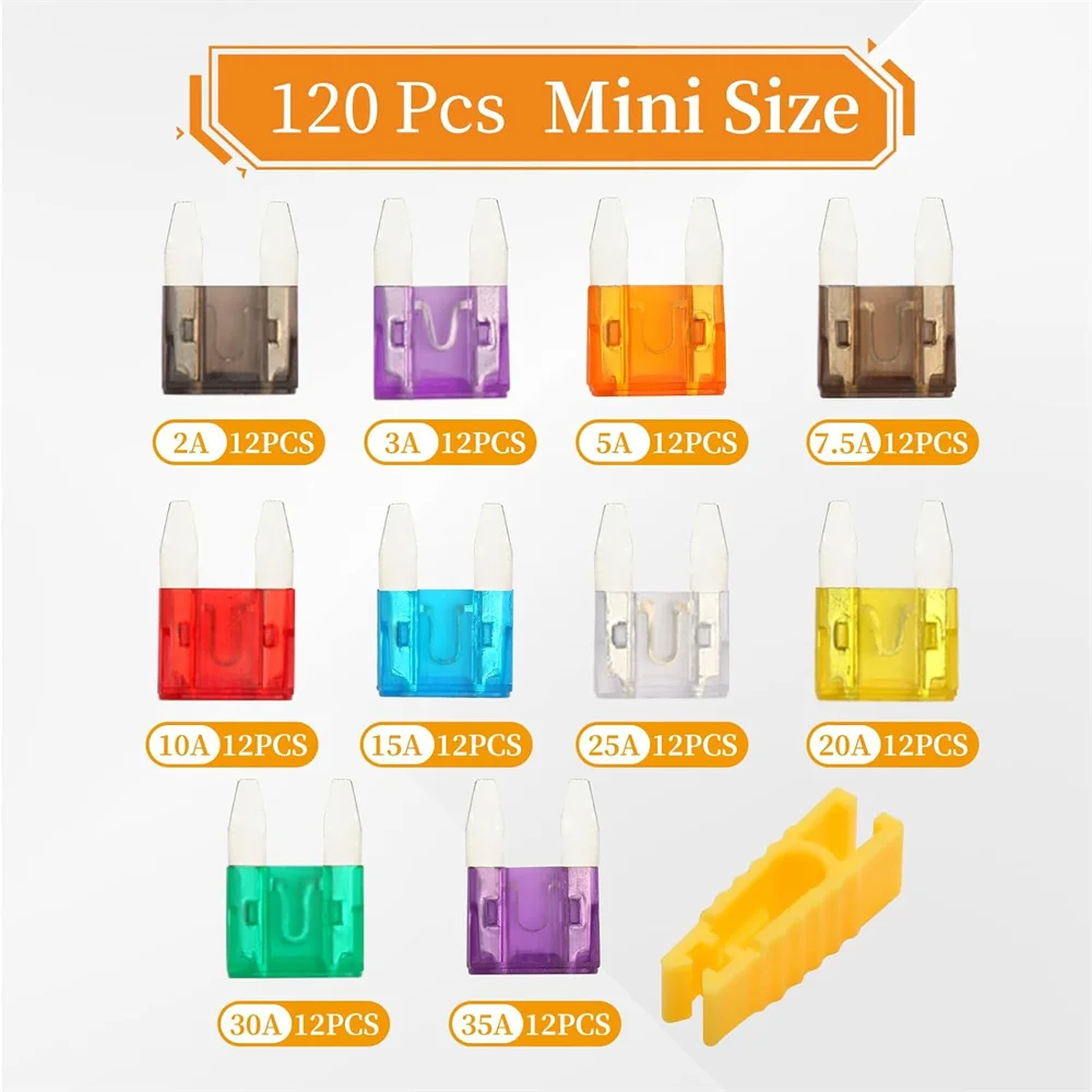 ISIGMA 100 STKS 50 stks Auto Zekeringen 2A 3A 5A 7.5A 10A 15A 20A 25A Blade Assortiment Doos Type Amp 35A 30A Clip Auto Set Truck Zekering (kleur: 50 stuks