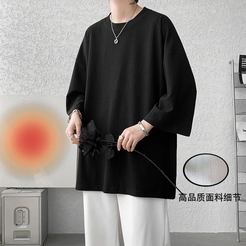 느슨한 Tshirt 남성 오버 사이즈 아이스 실크 T 셔츠 2024 여름 남성 하프 슬리브 패션 하라주쿠 티셔츠 남성 솔리드 심플 데일리 티셔츠