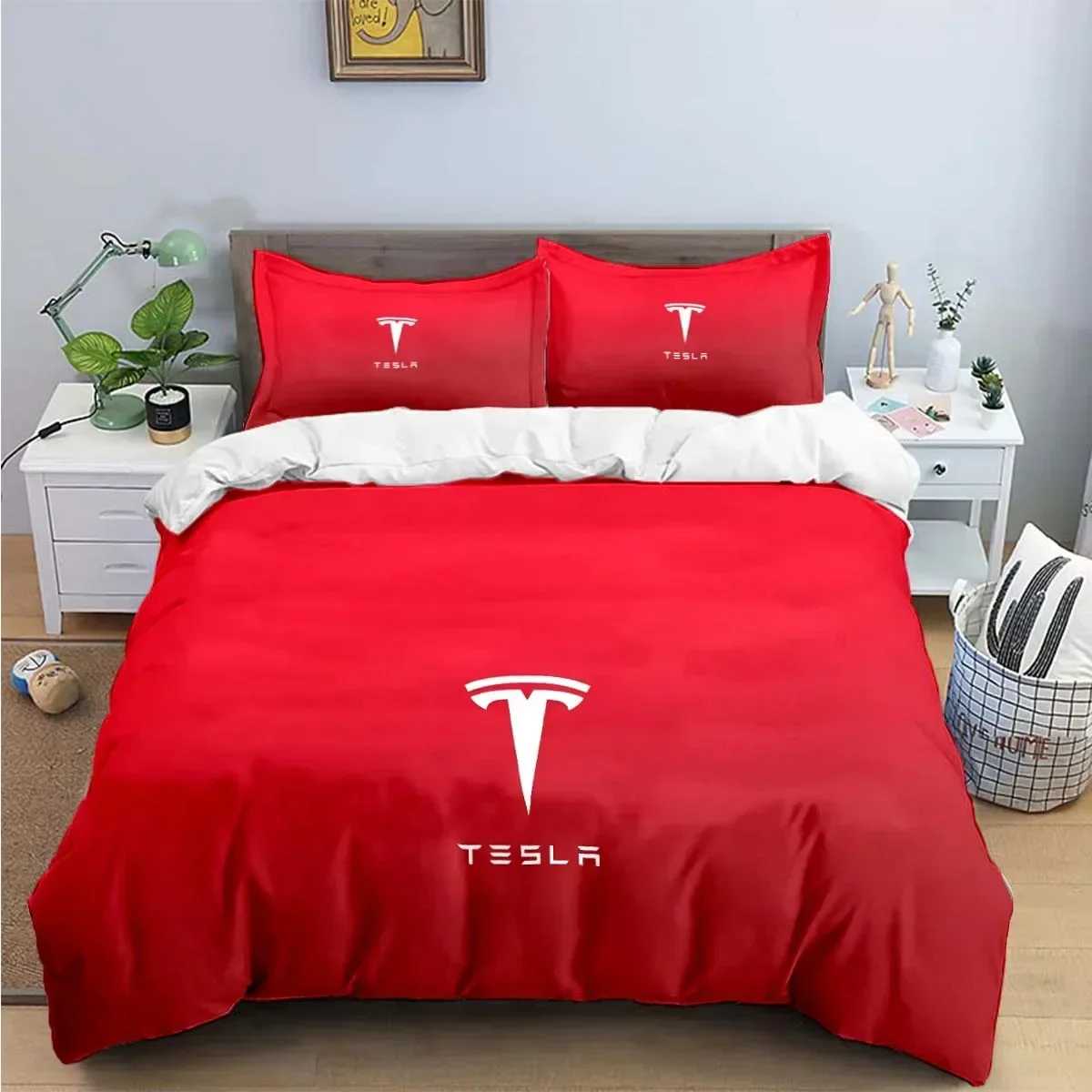 T-Tesla Logo Print Bedding Sets Exquisite Bed Supplies Set Duvet Cover Bed Comforter Set Bedding Set Luxury Birthday Gift 3
