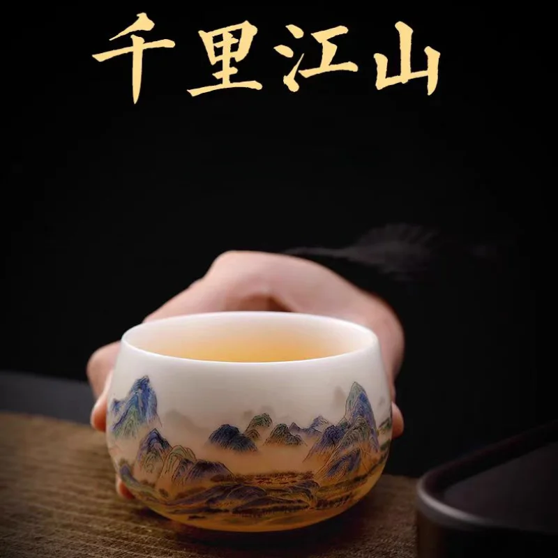 Portable Exquisite Lamb Fat Jade White Porcelain Tea Cup Handmade Ceramic Teacup Tea Set Personal Master Cup tea cup