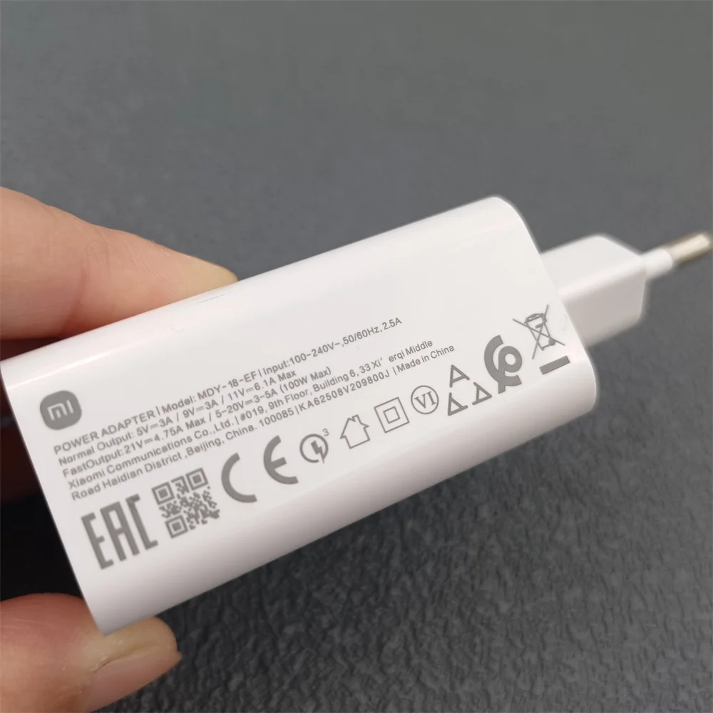 รูปสินค้า อะแดปเตอร์ชาร์จเร็ว Xiaomi 100W หัวชาร์จ EU Turbo Charge พร้อมสาย Type-C 2 เมตร