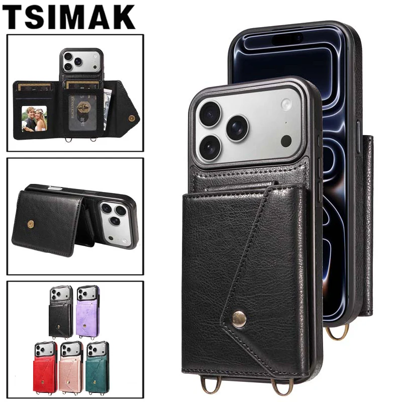 Elegant Leather Crossbody Phone Case with Wallet and Card Slots – Fashionable Long Lanyard Design