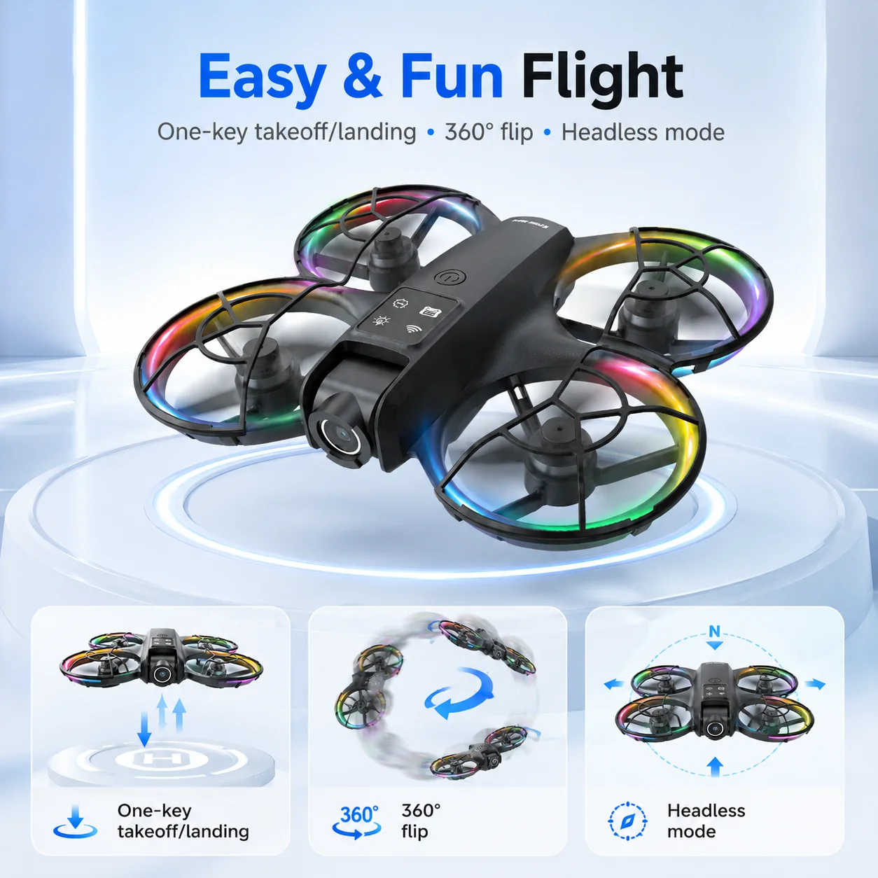 ZNLYRION K200MAX Full Protected Mini Drone With LCD Screen Remote 180 Electric Adjustable Camera Brushless Motor Optical Flow Hover RGB Colorful Light RC Quadcopter