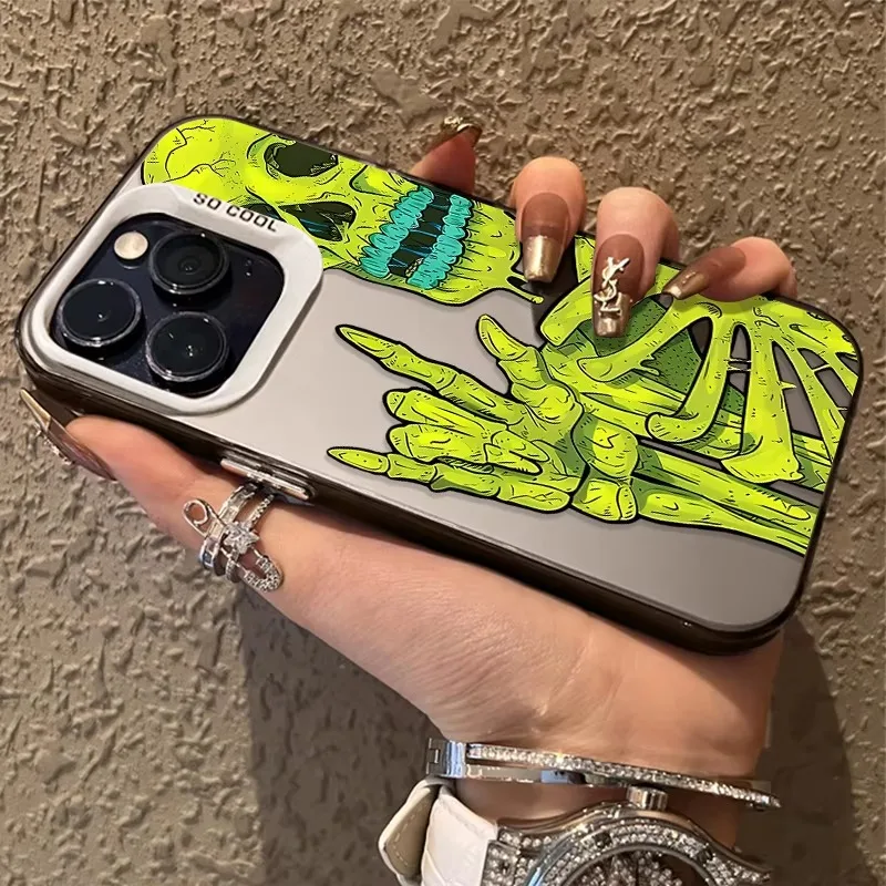Vibrant Pink and Green Skull Design Phone Case