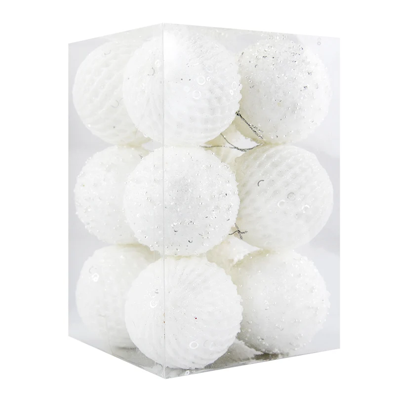 12Pcs 8cm Christmas Tree Balls Ornament Big Glitter White Red Xmas Tree Hanging Pendant Decoration For Home 2025 New Year Gift