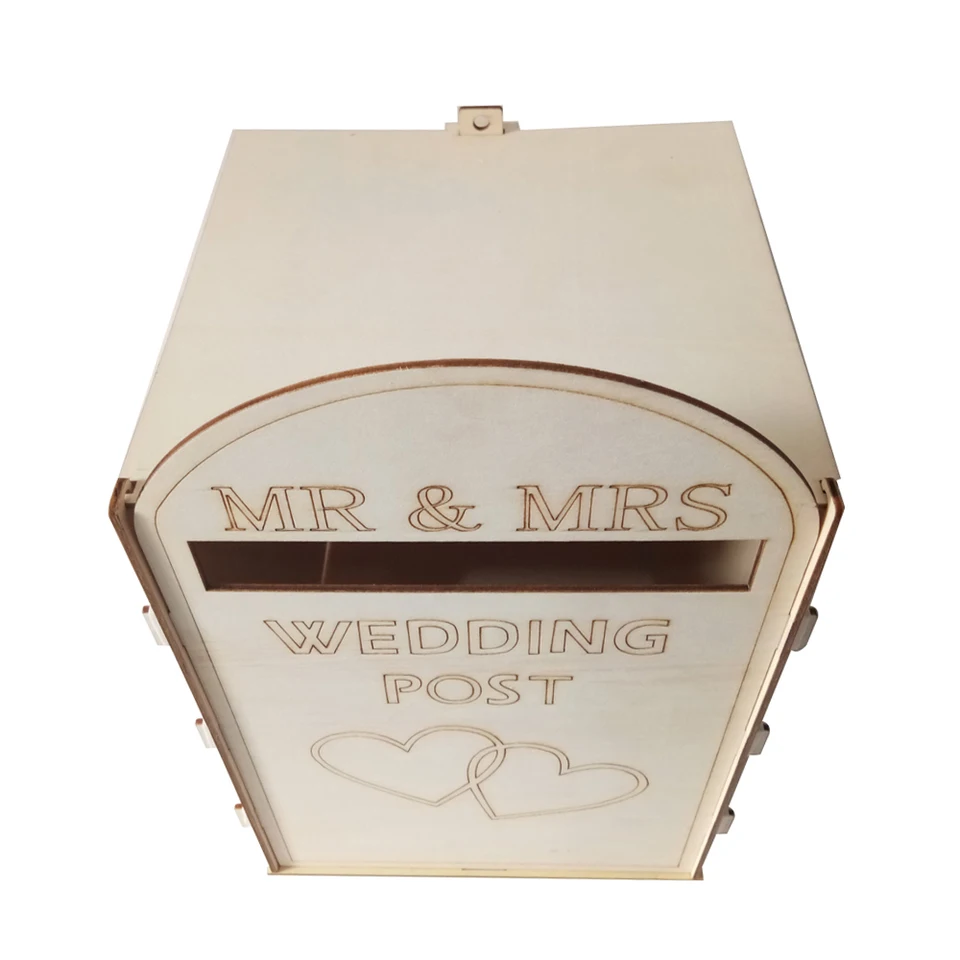 Cassetta postale per matrimonio in legno fai-da-te con serratura Porta carte regalo cavo rustico per la decorazione della festa di anniversario di matrimonio della reception  15