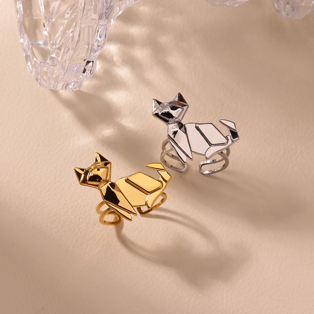 Simple Unique Cat Rings Gold-Plated Stainless Steel Adjustable