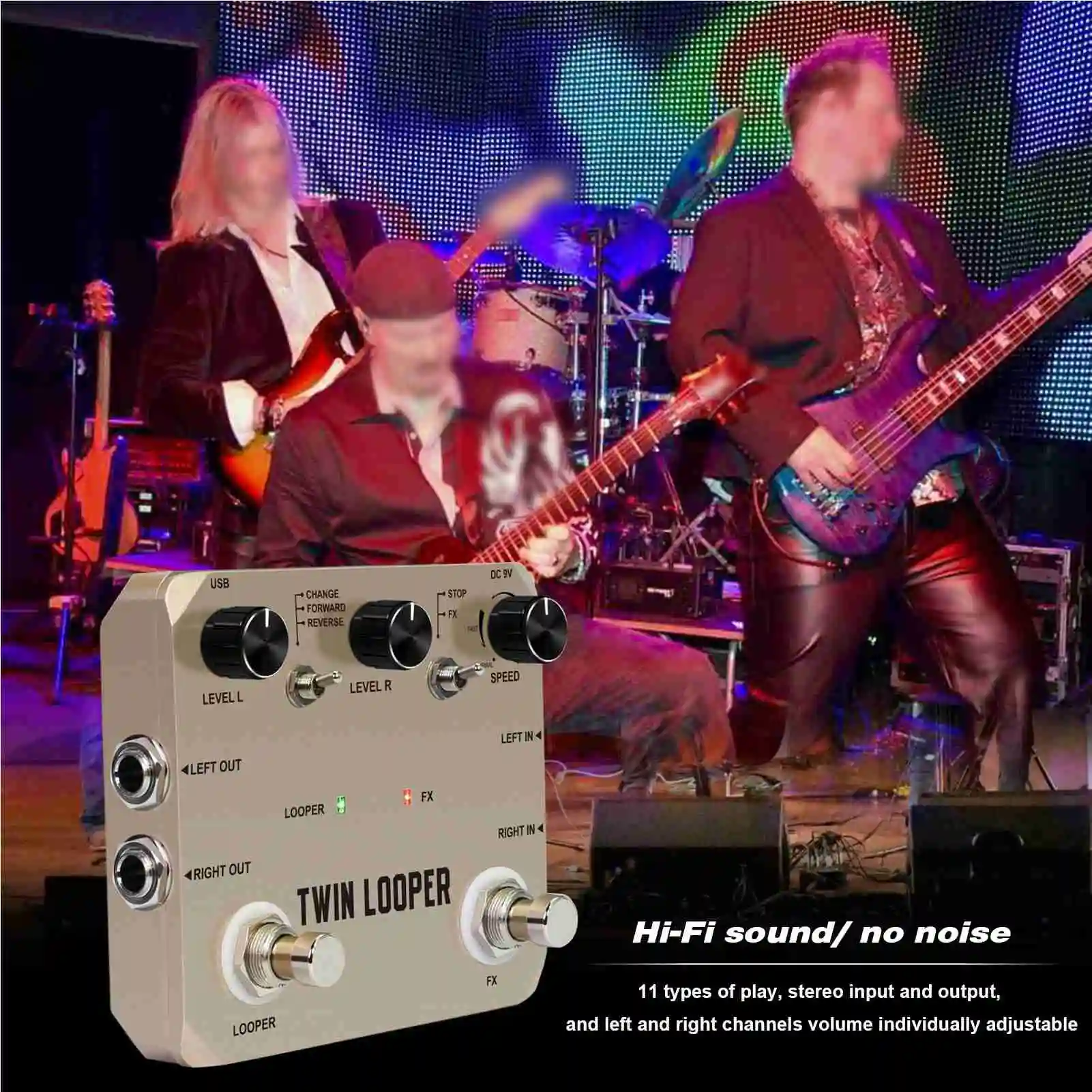 Guitar Looper Pedal Effects Pedal Zinc Alloy with 2 Footswitch 11 Playback Types 24-Bit Sampling Guitar Loop Station