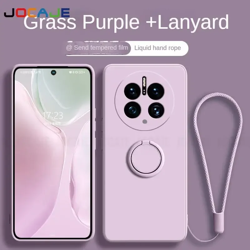 Liquid Silicone Ring Stand Phone Case with Lanyard Holder - Protective Cover