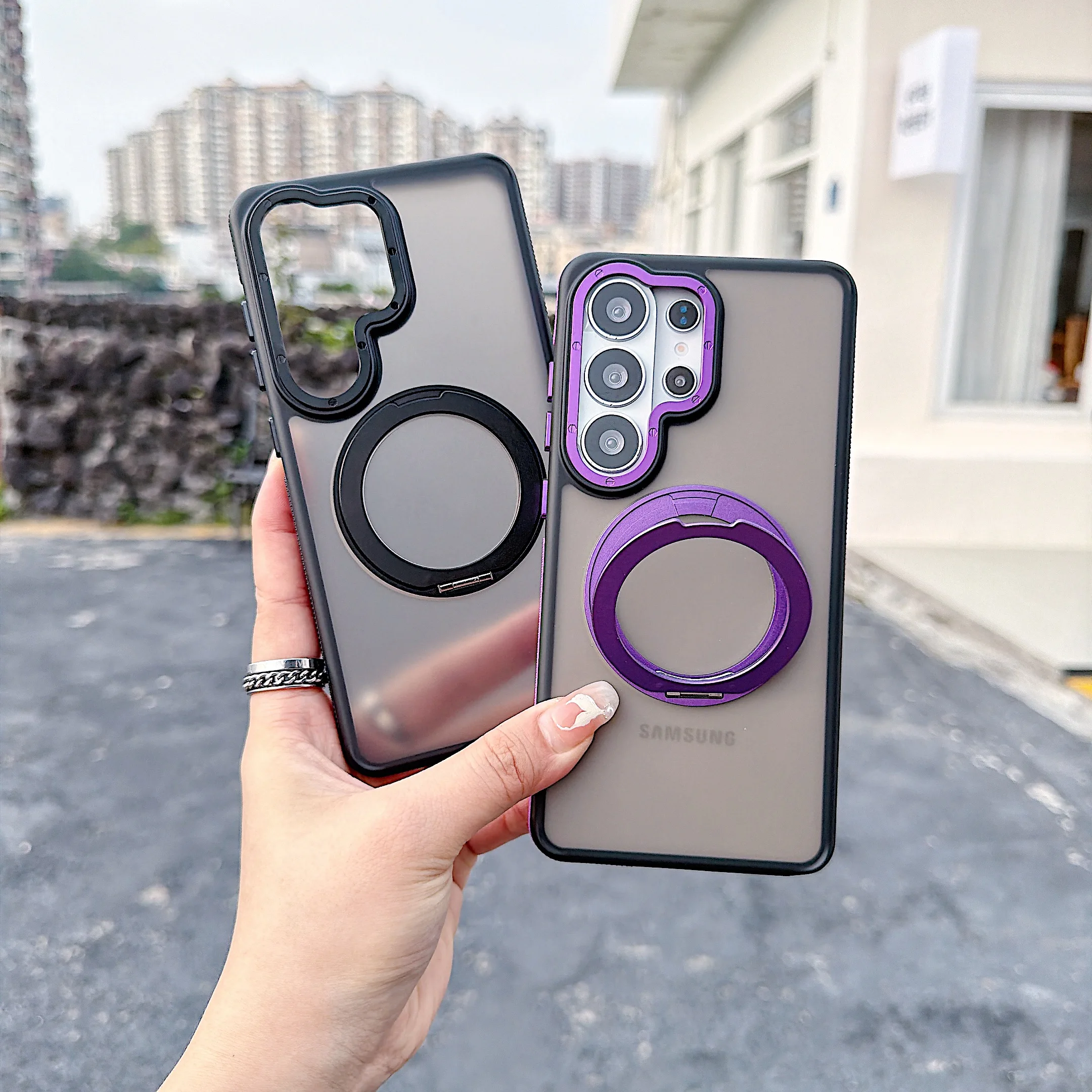 Matte Phone Case with 360° Rotatable Magnetic Kickstand and Lanyard - Protective Cover