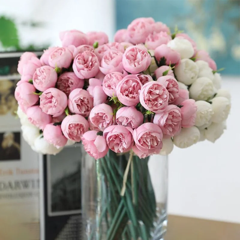 Silk Flowers Peony Artificial Flowers Rose Bouquet 27 Heads artificial plants artificial flowers artificial flower bouquet artificial flower Table Flower Arrangement Bride Wedding Home Decoration Fake Flower