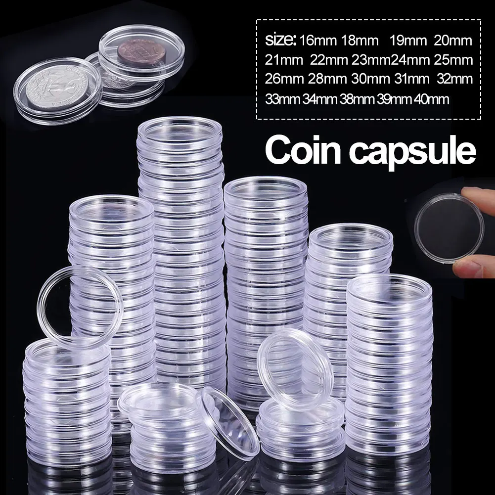 16/18/19/20/21/23/24/25/26/28/30/32mm Coin Capsules Storage Box Clear Plastic Coin Cases Holders Protector Coin Capsules Storage