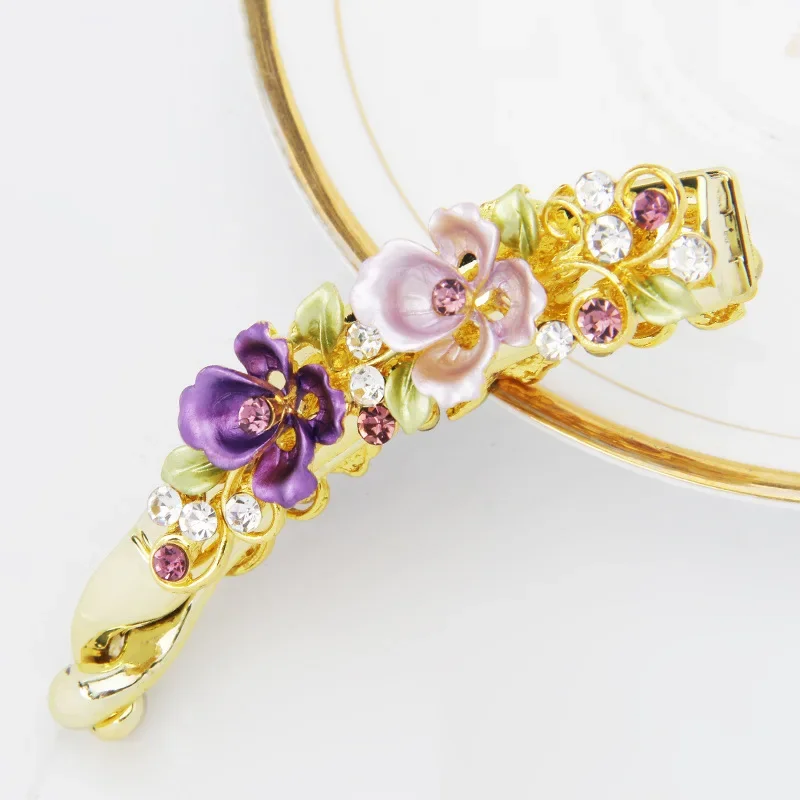 

Vintage Metal Banana Barrettes Hairpins Women Girls Fashion Crystal Rhinestone Butterfly Hair Clips Elegant Ponytail Headware