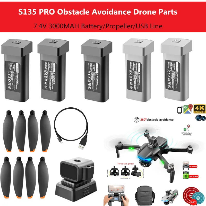 S135 Pro GPS Drone Parts 7.4V 3000mAh battery/Propeller/USB for S135