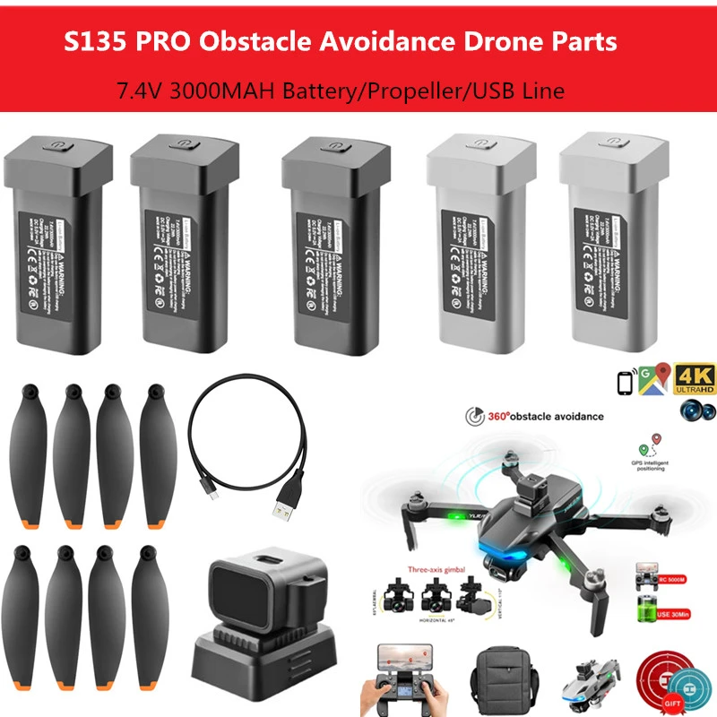 S135 Pro GPS Drone Parts 7.4V 3000mAh battery/Propeller/USB for S135 Obstacle Avoidance Drone