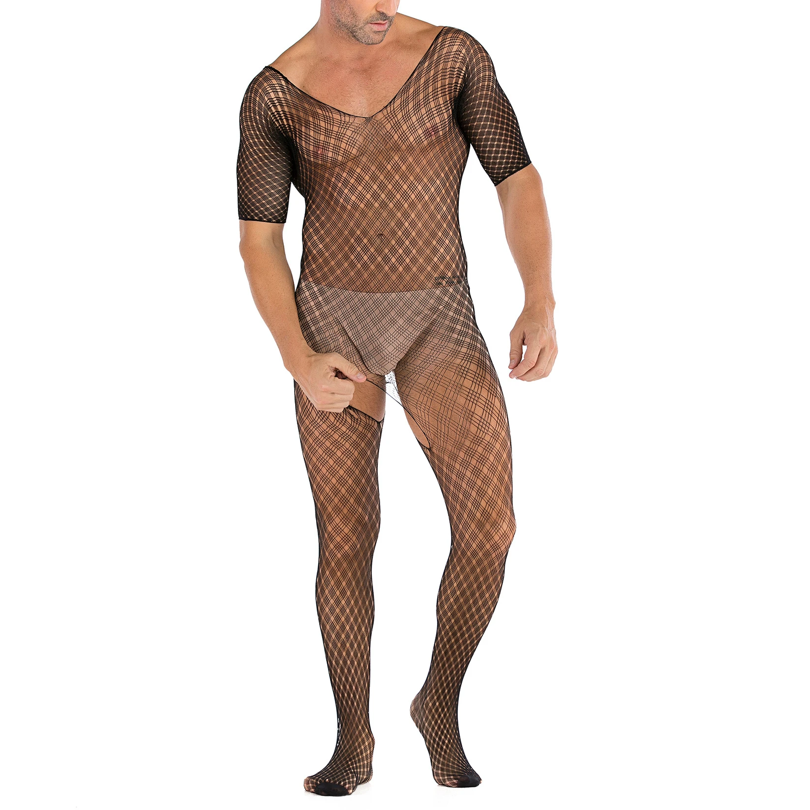 Retro Men Bodystockings Sexy Nightwear Erotic Gentlemen Open Crotch Sleepwear Plus Size Man's Body Suits Hombre Lenceria men bodysuit jumpsuit