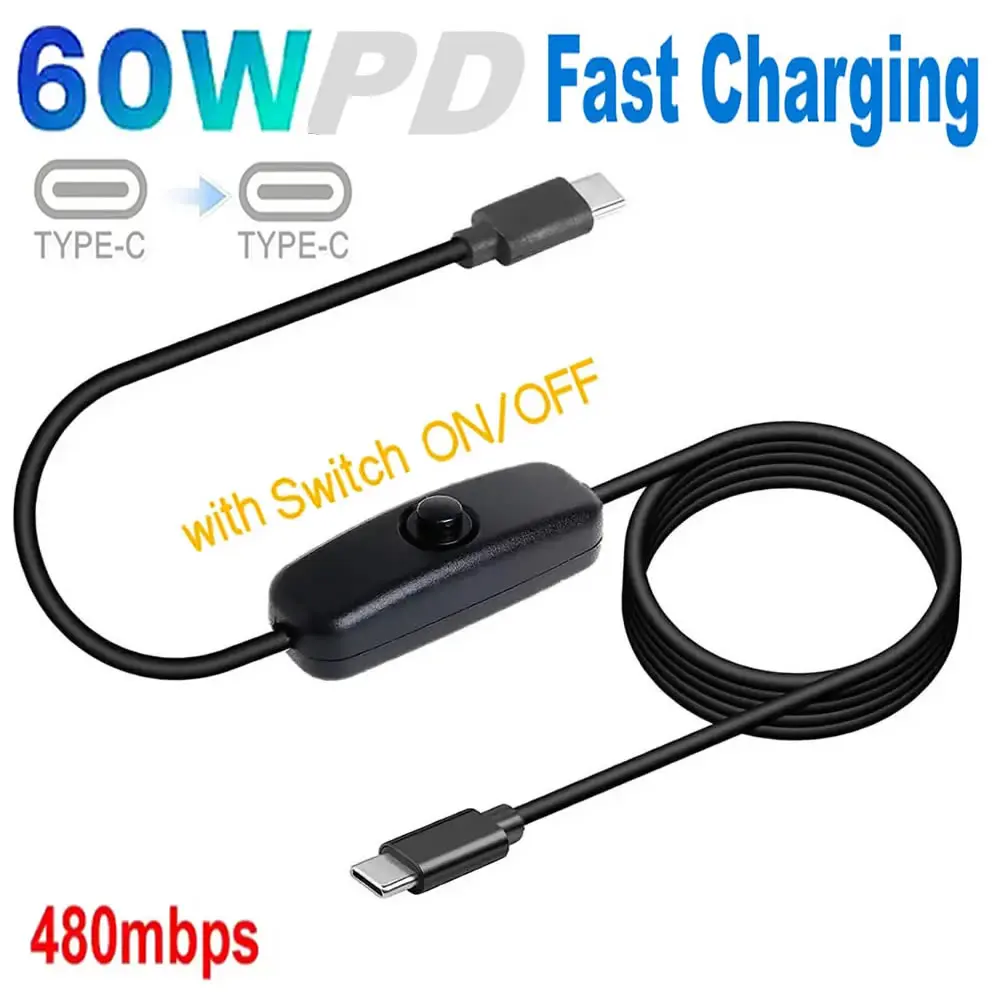 USB-C Data Cable with Integrated On/Off Switch - 60W Fast Charging and Data Transfer