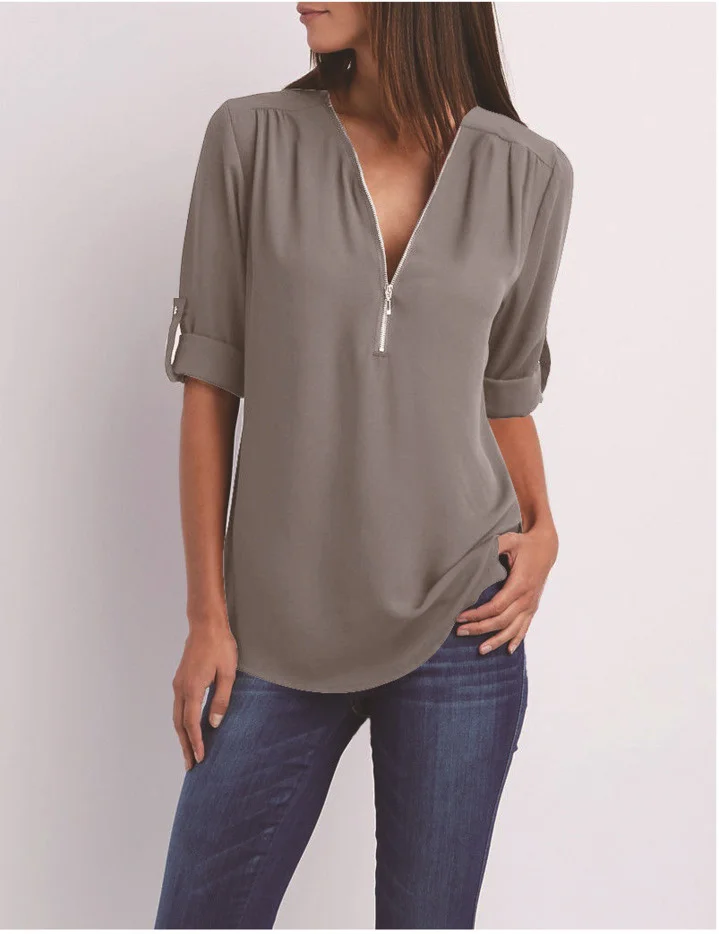 Women Shirts Summer Autumn Casual V-neck Chiffon Blouse Women Top Camisa Feminina Long Sleeve Black White Ladies Blouses Shirt