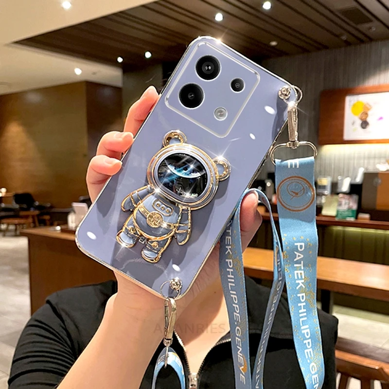 Astronaut Holder Silicone Stand Crossbody Lanyard Case