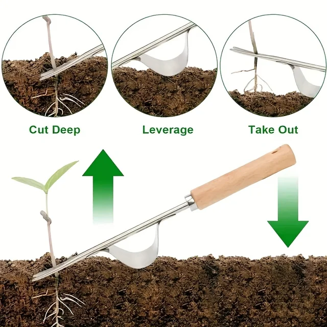 1 multifunctional ergonomic stainless steel weed killer: easy to remove weeds and dandelions, wooden handle weed control tool 6