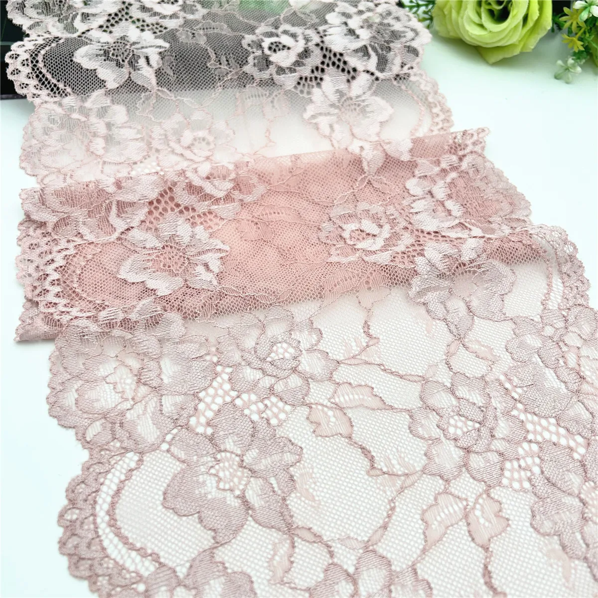 3y/lot Width 24cm Pink Elastic Stretch Lace Trim 5