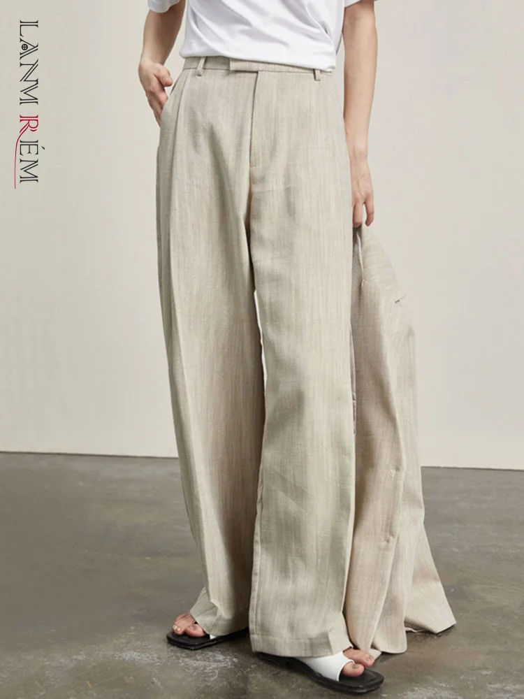 

[LANMREM] High Waist Wide Leg Pants For Women Korean Version Straight Casual Loose Linen Trousers 2024 Spring New Clothing 26D64