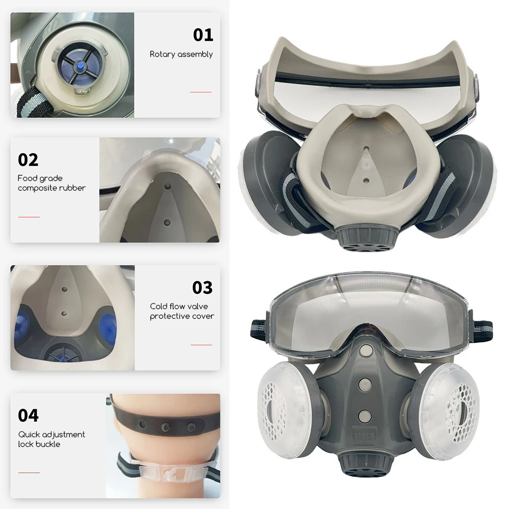 Détail du filtre et de la sangle du masque respiratoire anti-poussière pour chantier.