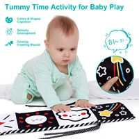 Livre sensoriel en tissu pour bébé de 0 à 36 mois, jouets pour bébé à contraste élevé, jouets de berceau pour nouveau-né, livres en tissu d'animaux noir et blanc, jouets Montessori 4