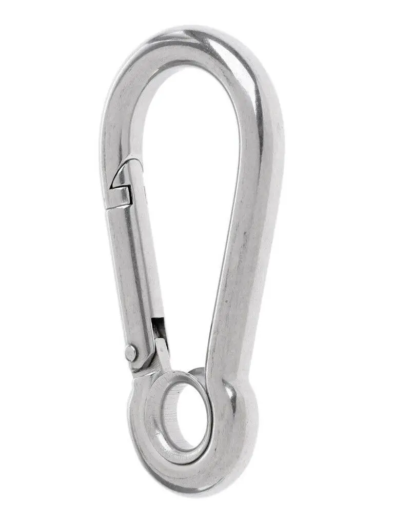 10x100mm Boat 304 Stainless Steel Opening Snap Spring Hook with Ring Quick Released Carabiner Diving Safe Lock Marine Rigging термокружка laplaya carabiner safe violet 0 35l 560085