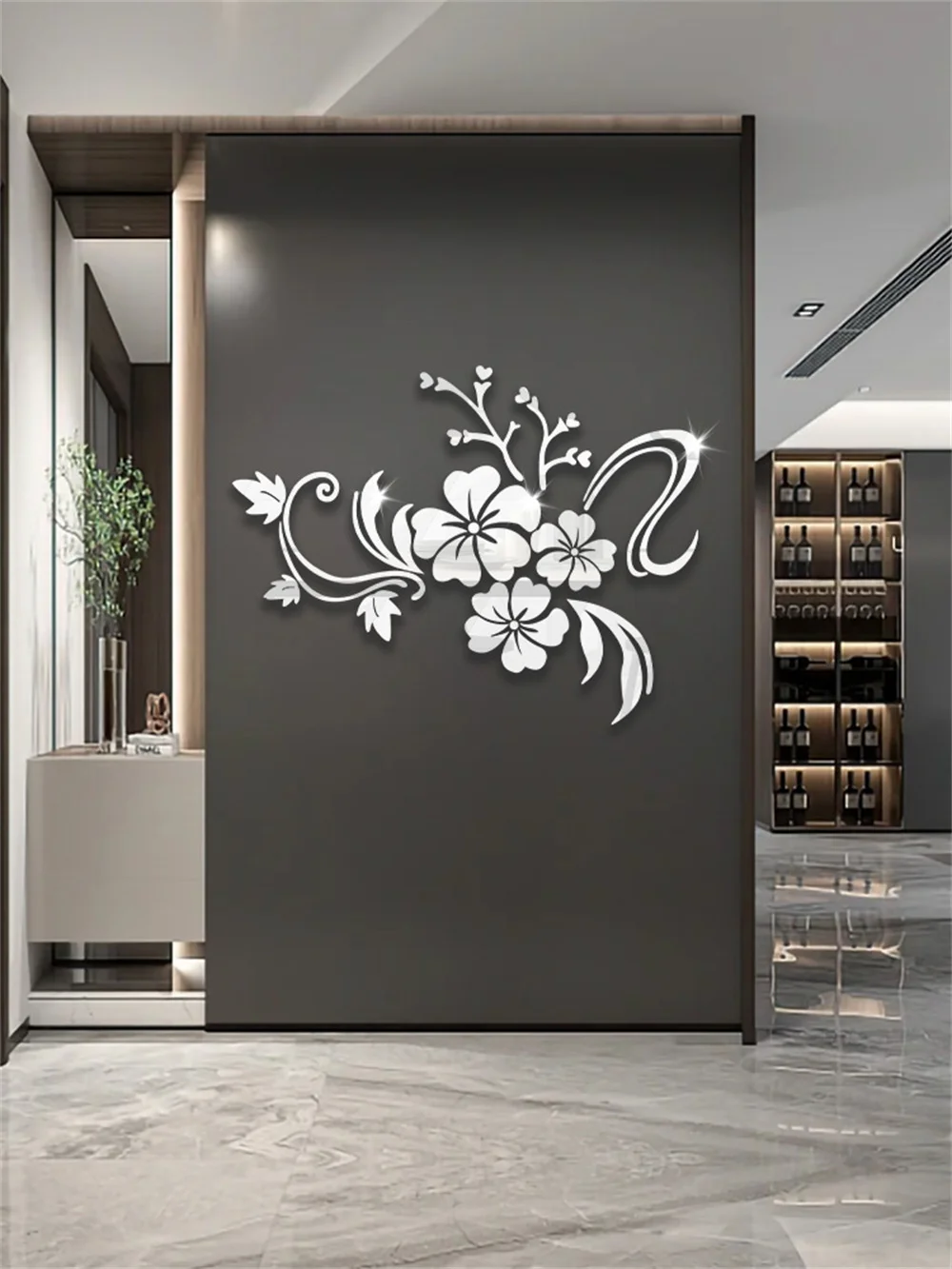 3D Flower Rattan Mirror Wall Stickers Beautify Home Environment Decoration Accessories Suitable For Room Bedroom DIY Decor