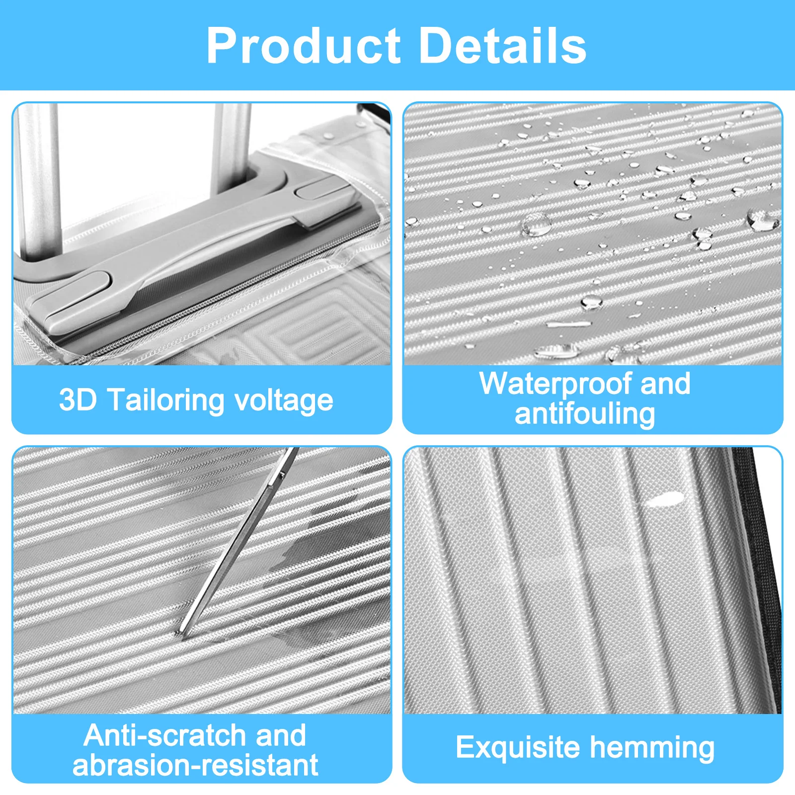 3Pcs PVC Luggage Cover Waterproof Clear Suitcase Cover Reusable Transparent Travel Luggage Protector Wheeled Suitcase Dust