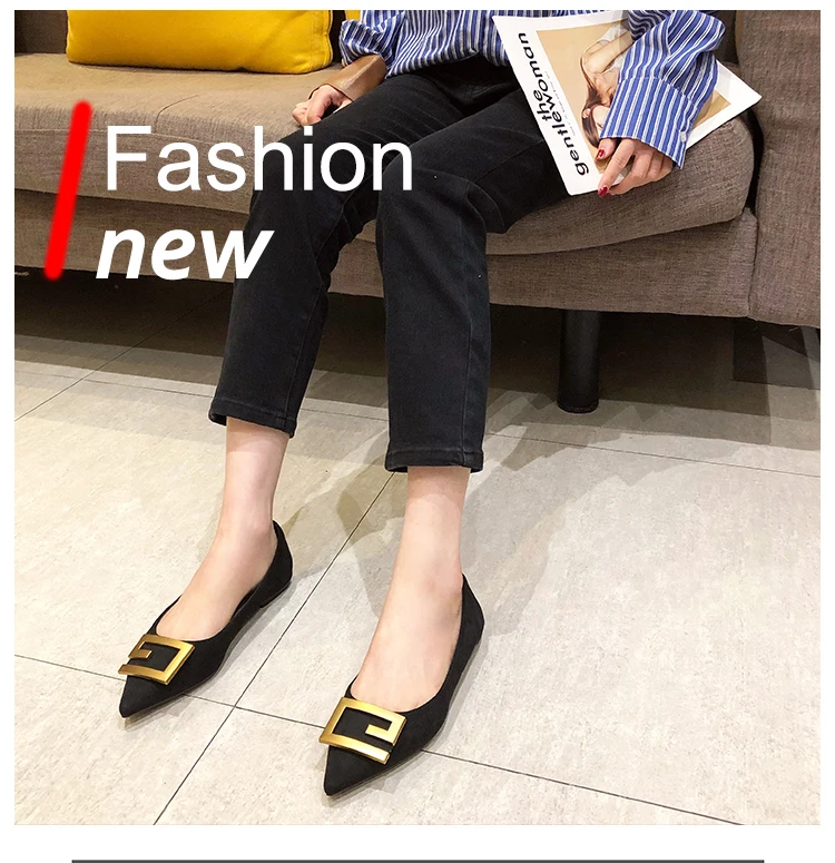 Flat Shoes for Women 2023 New Autumn Spring Pointed Toe Black Metal Buckle Retro Ladies Shoes Loafers Large Size 43 44 45 46