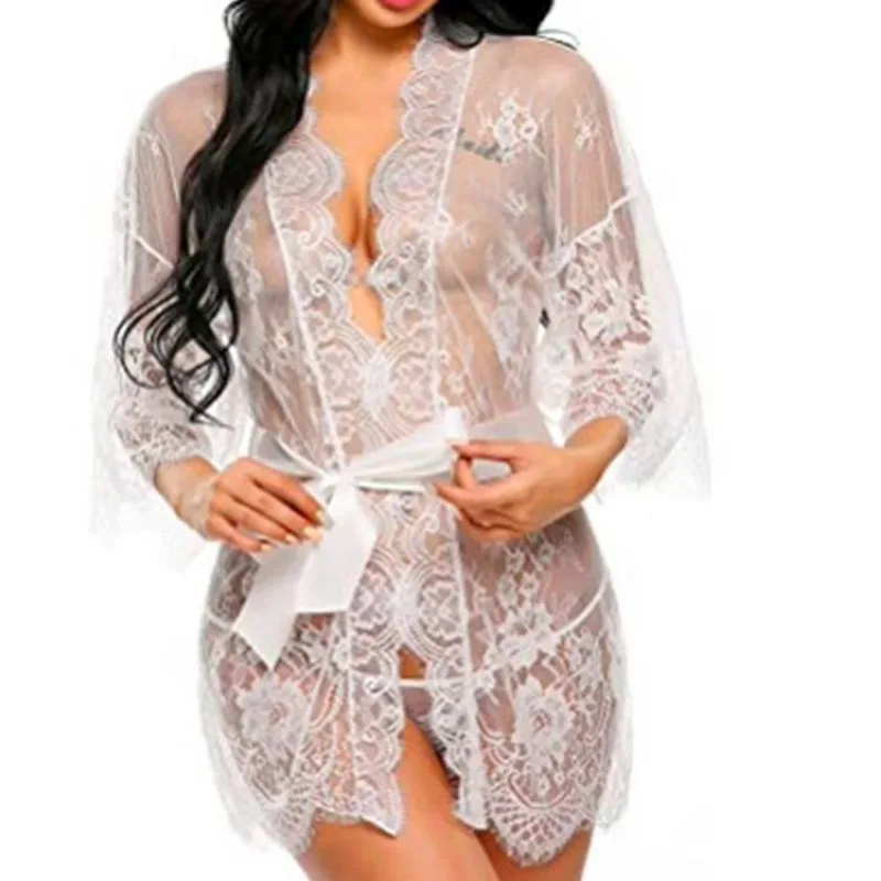 Women Lingerie Sleepwear Set Plus Size Sexy Lace See Through Dress Transparent Babydoll Erotic
