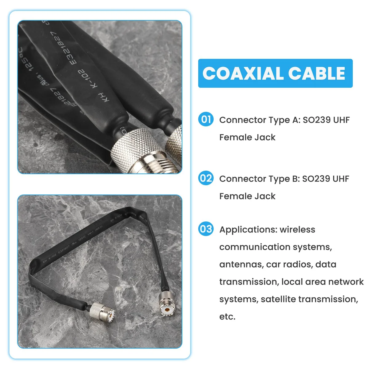 Coaxial Cable Door/Window Pass Through Flat RF Coaxial Cable SO239 UHF Female to UHF Female 50 Ohm RF Coax Pigtail Extension Cord