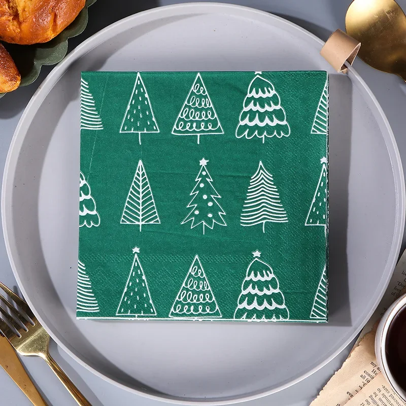 Painted Christmas Decoration Paper 10/20pcs 33*33cm 2-Ply White Tracing Christmas Tree Printed Napkin Party Tissue